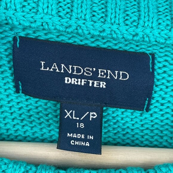 Lands End Drifter Womens XL/P 18 Cable Knit Sweater Cotton Teal Blue Long Sleeve - Picture 3 of 9